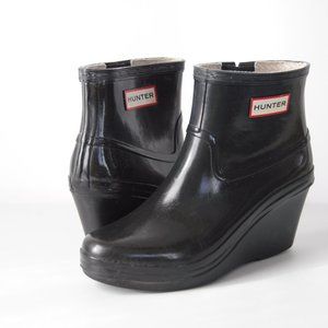 Hunter "Aston" Gloss Wedge Heeled Rain Bootie